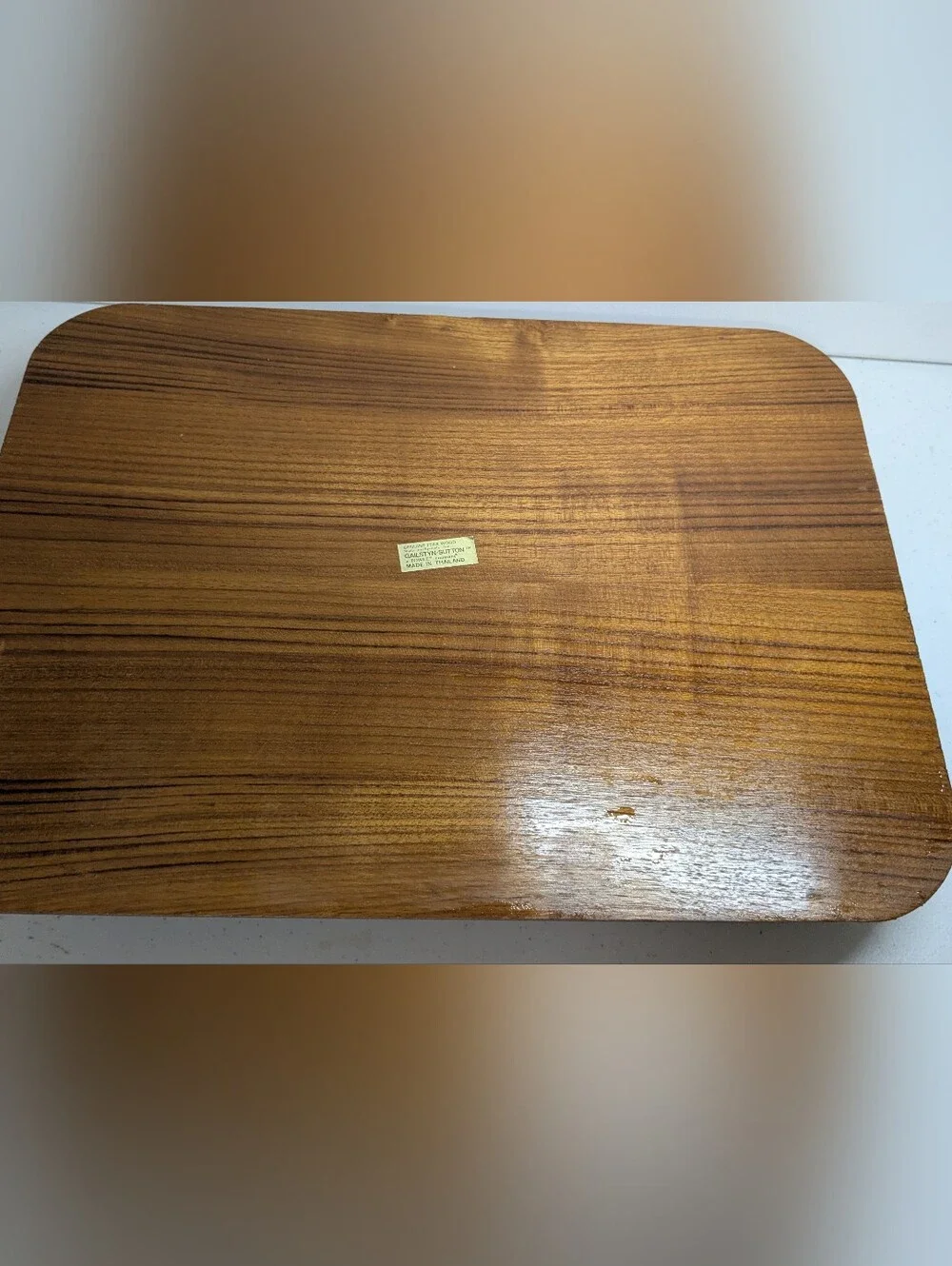 Vintage Teakwood Serving Tray with Brass Corners – Large MCM